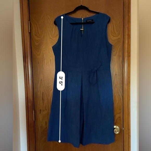 Ellen Tracy A-line Sleeveless Midi Dress Cobalt Blue Waist Accent Bow & Pockets - Picture 5 of 15